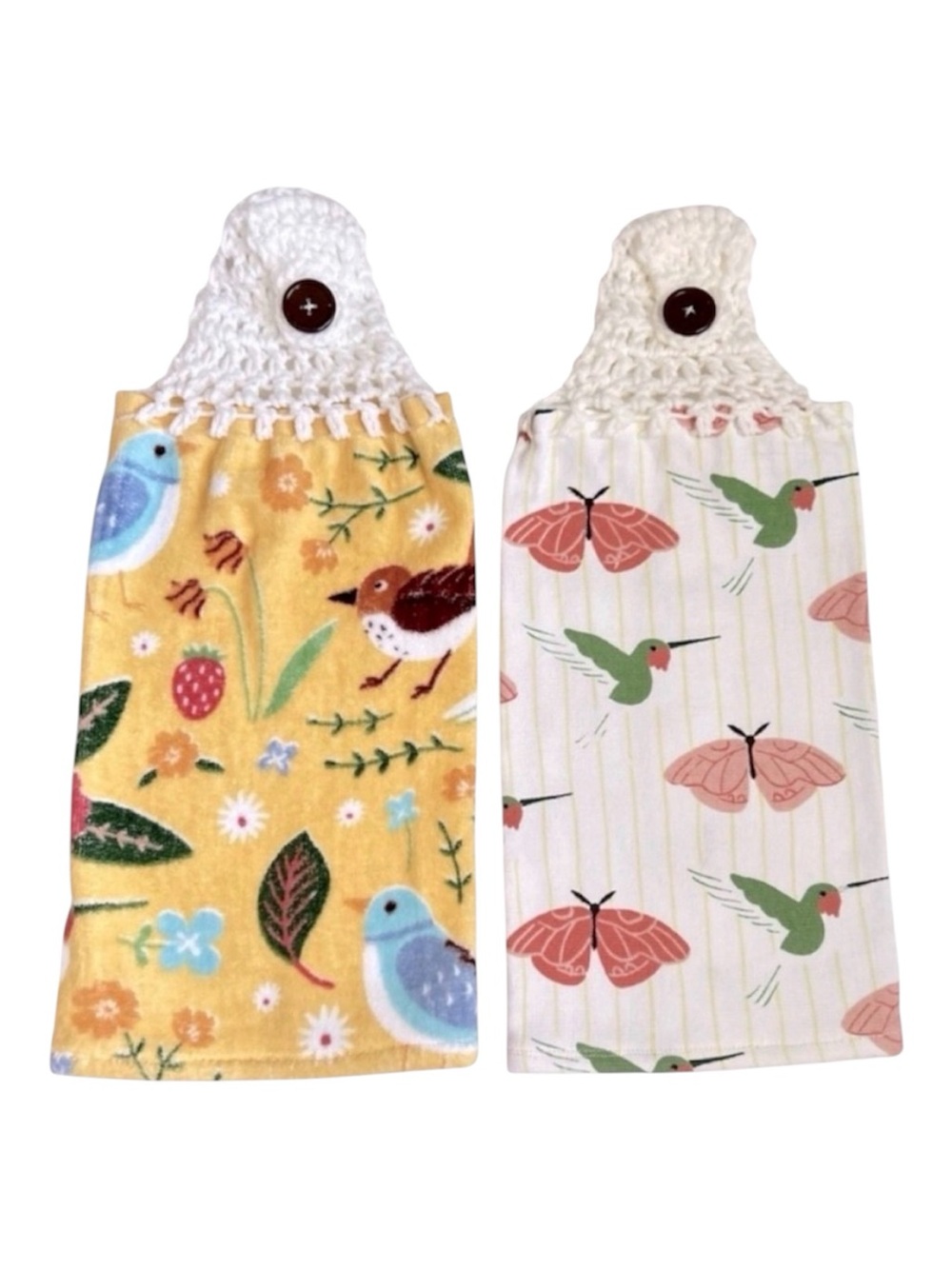 Hand Crafted Colorful Birds and Butterfly Print Hanging Hand Towels Crochet Top